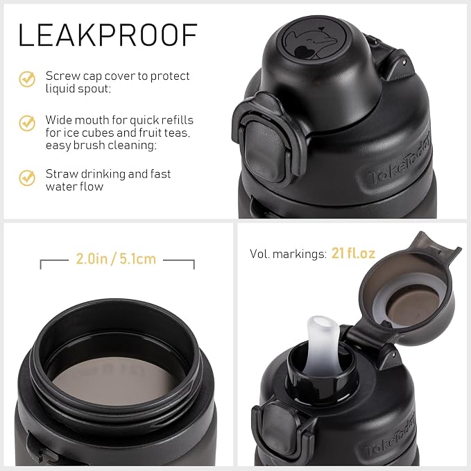 TakeToday Collapsible Water Bottles 20oz, Leak Proof, Foldable Silicone Travel - Image 7