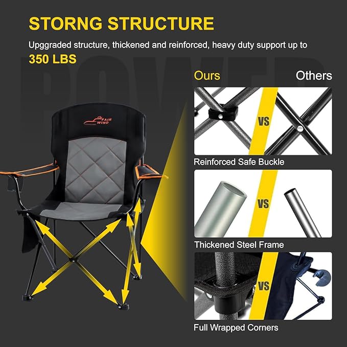 FAIR WIND Oversized Fully Padded Camping Chair, Heavy Duty Quad Fold Chair Arm - Image 4