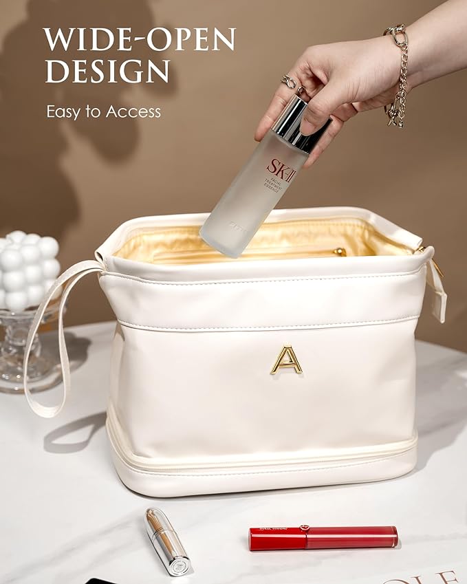 Gifts for Girls, Initial Large Makeup Bag, Personalized Double Layer Cosmetic - Image 3