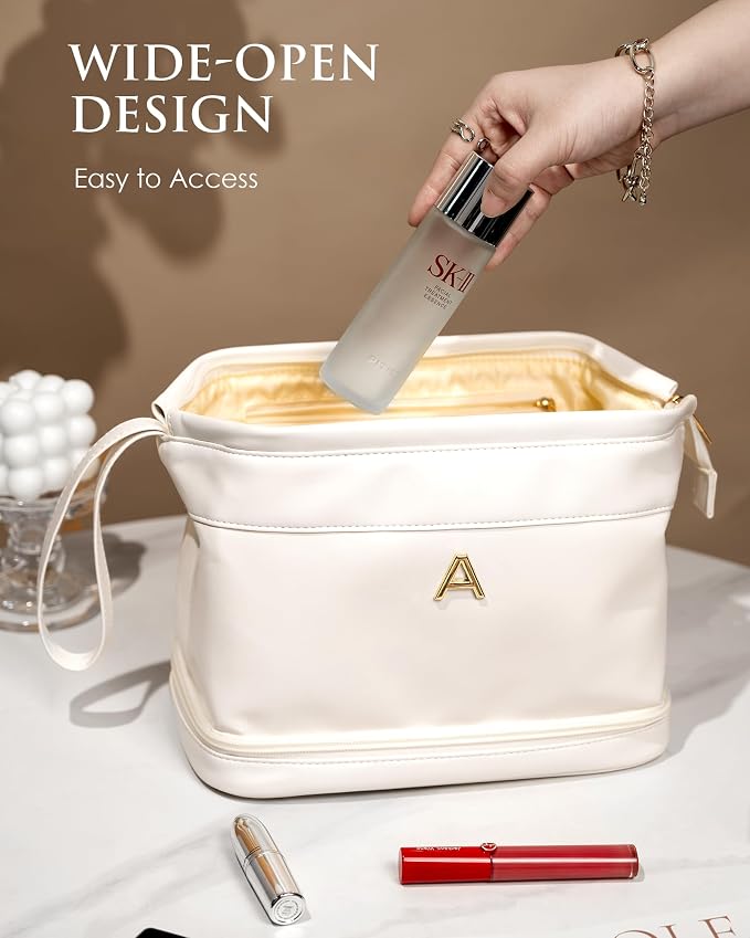 Gifts for College Girls-Initial Makeup Bag, Personalized Double Layer Cosmetic - Image 3