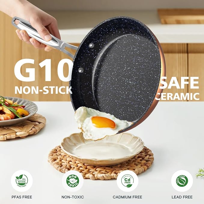 Nuwave 3-Piece 8”, 12” Forged Lightweight Frying Pan Set, G10 Healthy Duralon - Image 2