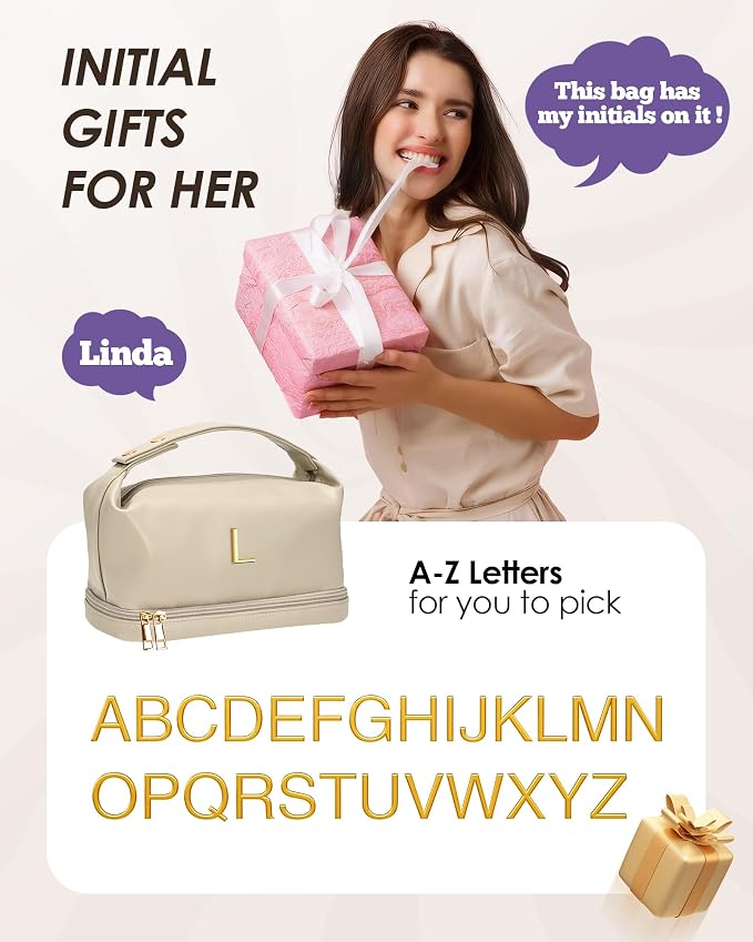 Personalized Makeup Bag, Initial Double Layer Cosmetic Bag - Image 2