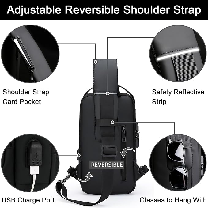 Sling Bag for Men Anti-theft USB Crossbody Shoulder Backpack Purse Waterproof - Image 5