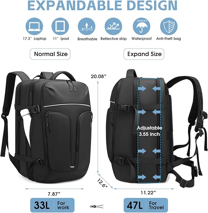 Vacuum Compression Backpack for Travel, 47L Expandable Backpack - Image 5