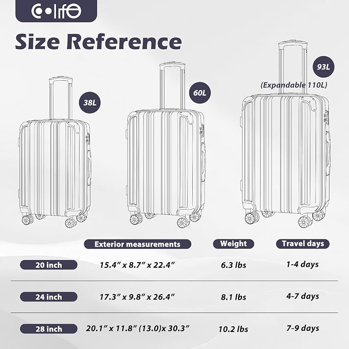 Coolife Luggage Expandable Suitcase PC+ABS Spinner 20in 24in 28in Carry on) - Image 7