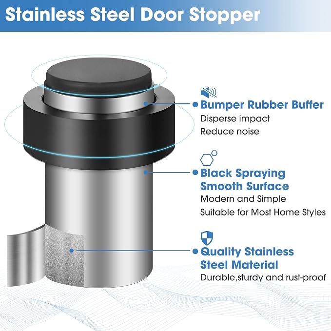 Chumia 10 Pcs Door Stopper Mounted Floor Stops Stainless Steel Cylindrical - Image 3