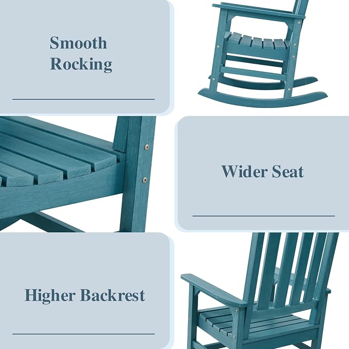Psilvam Oversized Outdoor Rocking Chair Set of 2, Porch Rocker - Image 4
