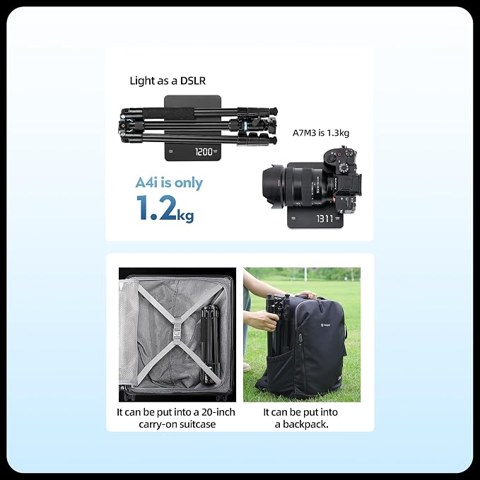 Fotopro 73" Camera Tripod, Aluminum Compact Travel Tripod and Monopod - Image 3