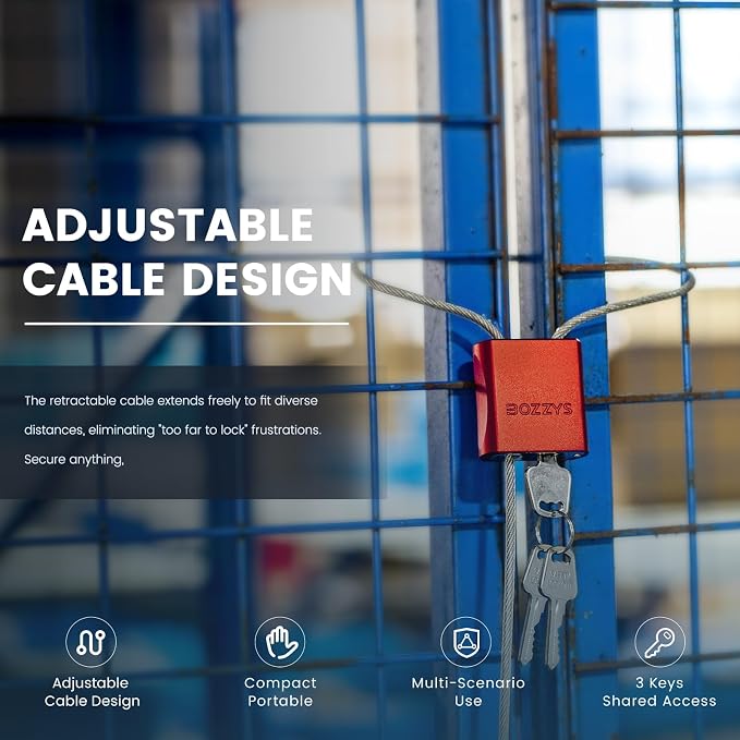 Adjustable Cable Padlock with 3 Keys | 1.15ft L x 1/6in D Aluminum Steel Cable - Image 8