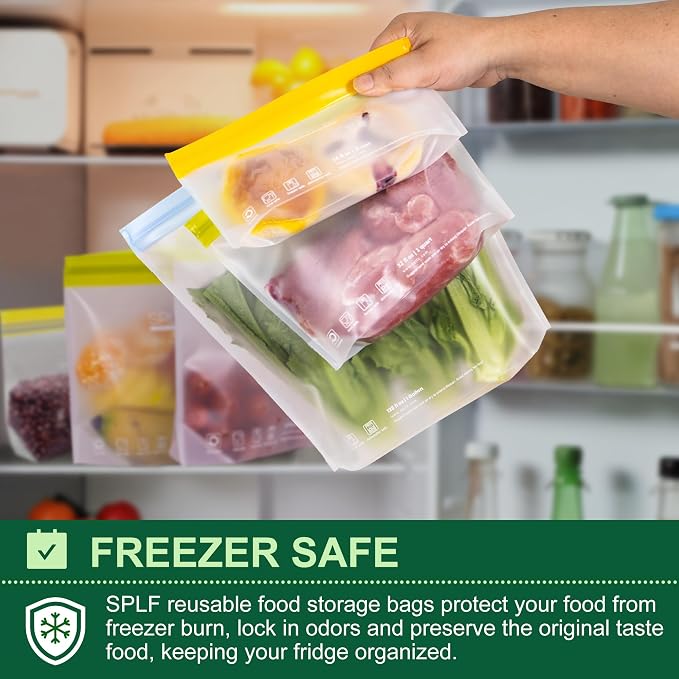SPLF 10 Pack Stand-Up Reusable Quart Freezer Bags Dishwasher Safe, Extra Thick - Image 4