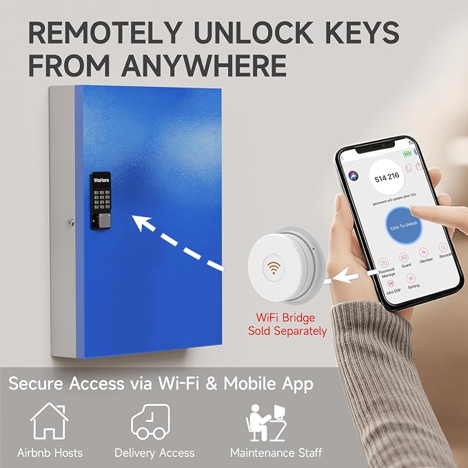 WeHere 192 Key Lock Box Wall Mount, APP Bluetooth/One Time Password/Wi-Fi - Image 6
