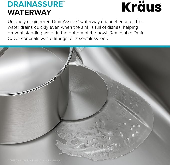 KRAUS Dex 33-Inch Undermount 50/50 Double Bowl TRU16 Gauge Stainless Steel - Image 6