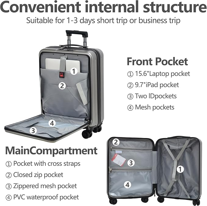 TydeCkare 2pcs 20/28" Luggage Set Lightweight HardShell, Only 20 Inch Carry On - Image 3