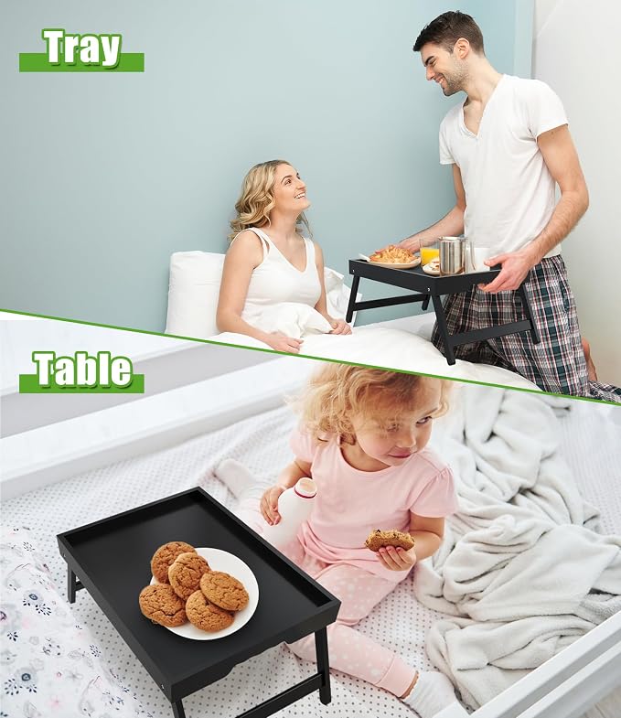 Bed Tray Table with Folding Legs, Bamboo Breakfast in Bed - Image 4