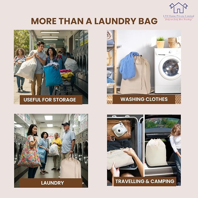 LFH Home Large Premium 100% Cotton Canvas Laundry Bag - Image 6