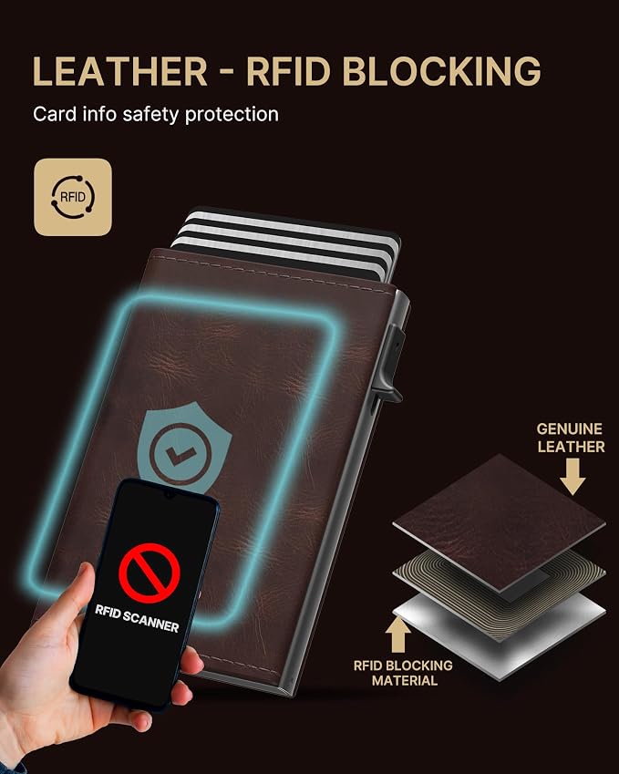typecase Mens Wallet Card Holder: Pop Up Aluminum Case, Genuine Leather - Image 5