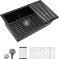 Dcolora 31 Inch Quartz Composite Black Kitchen Sink Undermount Sink Deep Single by Dcolora