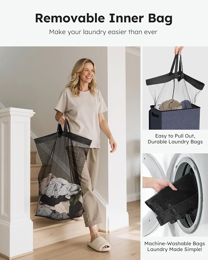 SOLEDI Laundry Hamper with Lid 90L Large & Tall Collapsible Laundry Basket - Image 4