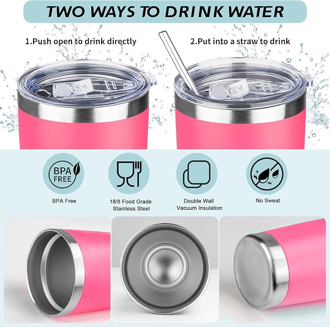 20oz Tumbler with Straw and Brush, Stainless Steel Vacuum Insulated tumbler - Image 2