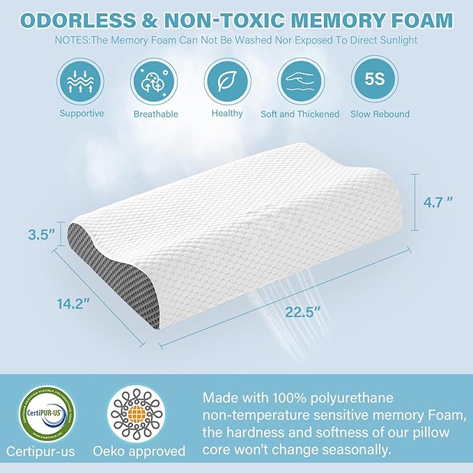 Cooling Pillows Queen Size Set of 2, Memory Foam Bed Pillows - Image 6