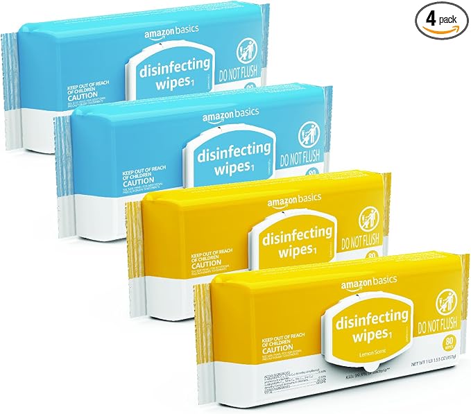 Amazon Basics Disinfecting Wipes, Lemon & Fresh Air Scent, by AmazonBasics