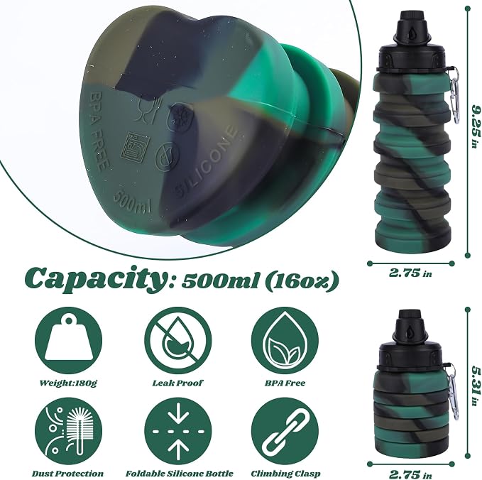 Collapsible Water Bottle for Adults, Reusable Silicone Foldable Water Bottles - Image 2