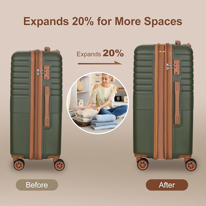 Romswi Luggage Sets 3 Piece Expandable PC+ABS Suitcases, Durable Hardshell - Image 4