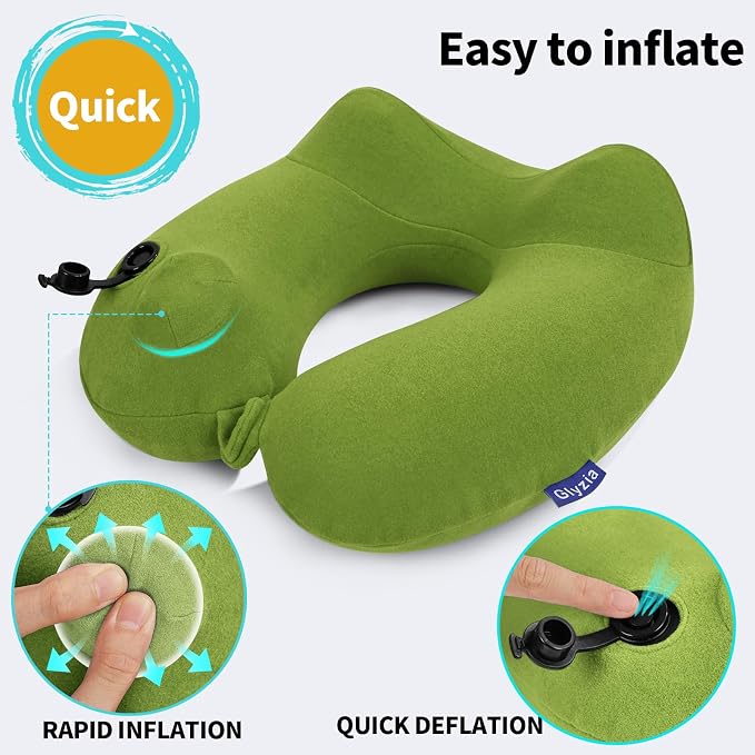 Inflatable Travel Neck Pillow for Airplane, Head Support Velvet Adult Neck - Image 3