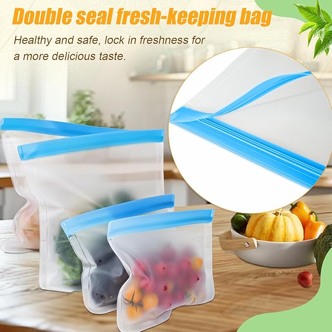 10 Pack Reusable Storage Bags, Dishwasher Safe Reusable Silicone Leak proof - Image 6