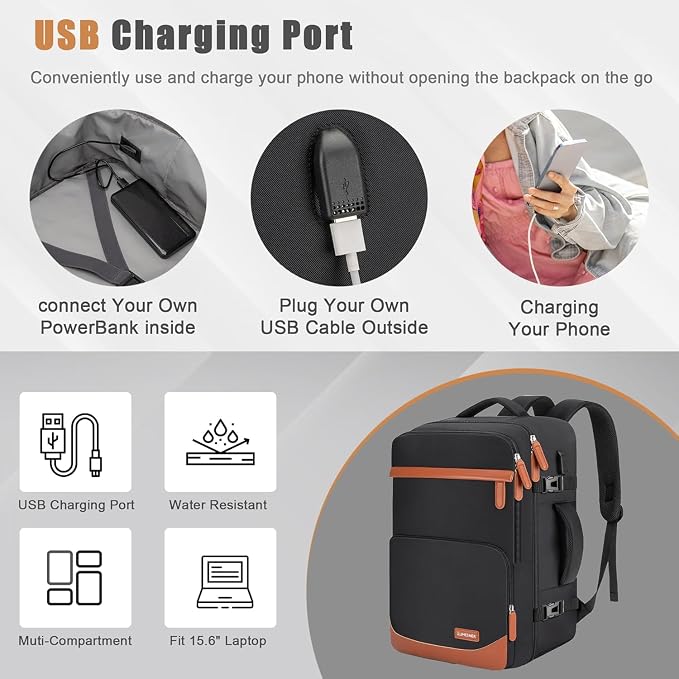 50L Travel Backpack with USB Charging Port, Water-Resistant Carry On Backpack - Image 2