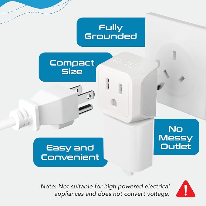 Ceptics Australia Power Plug Adapter, 2 in 1 Type I Plug Adapter, US to - Image 3
