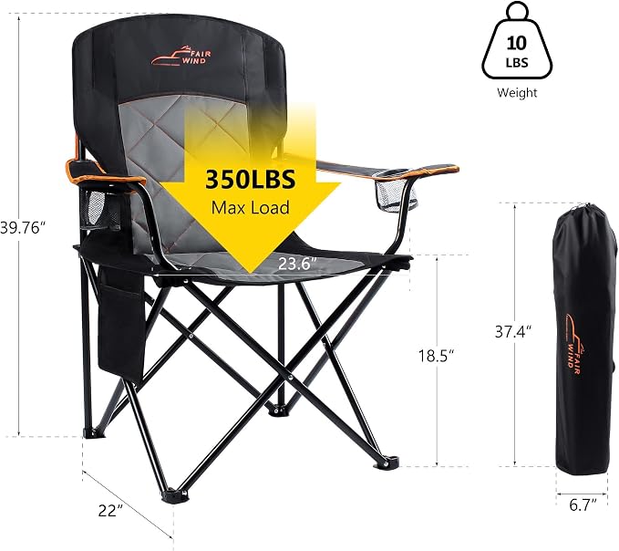 FAIR WIND 2 Pack Oversized Fully Padded Camping Chair Heavy Duty Quad Fold Arm - Image 3