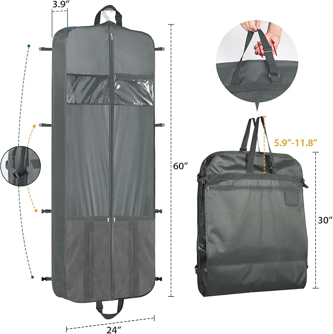 Zilink 60" Long Garment Bags for Travel Waterproof Dress Bags for Gowns Hanging - Image 2