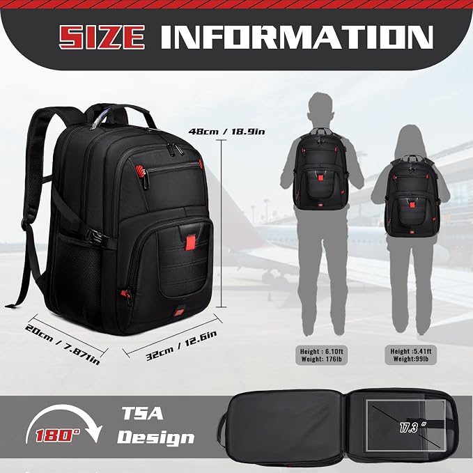 50L Travel Backpack, 17 inch Laptop Backpack - Image 2