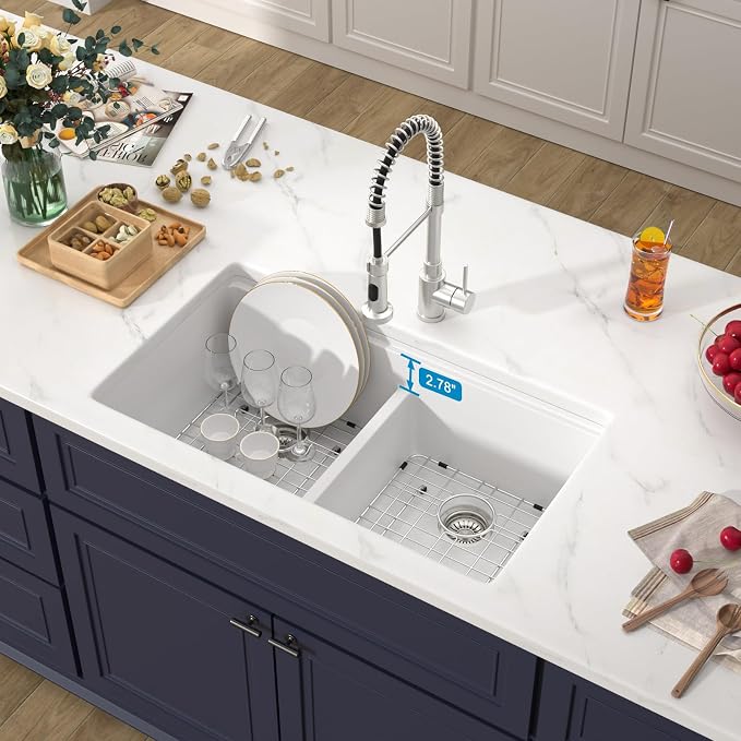 33 Inch Undermount White Granite Composite Kitchen Sink Under Counter Quartz - Image 3