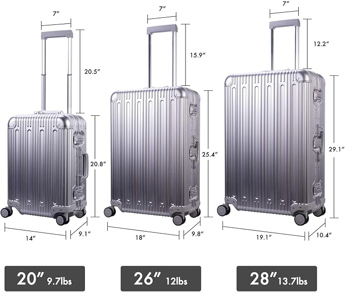 TRAVELKING All Aluminum Luggage Carry On Spinner Hard Shell Suitcase - Image 6