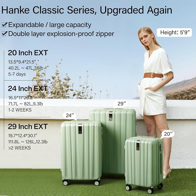 Hanke Expandable Hard Shell Luggage Sets 2 piece Carry on Luggage - Image 2