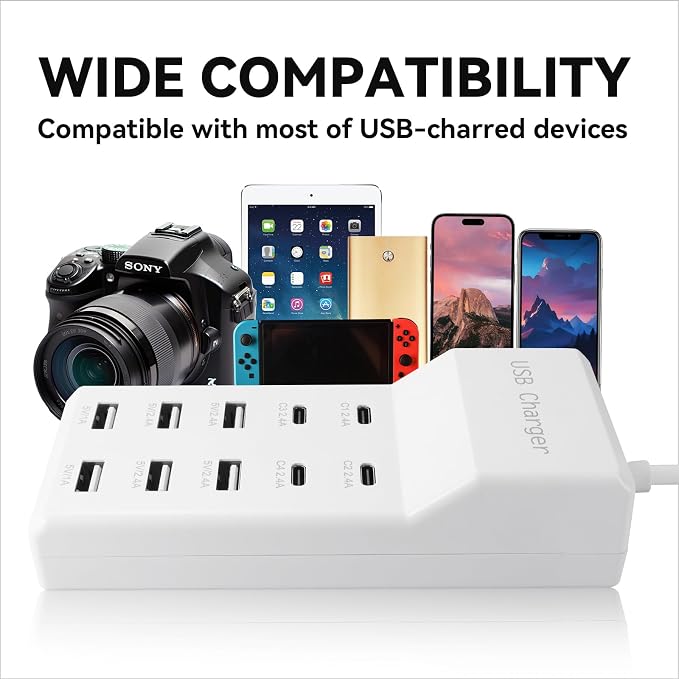 USB Charging Station, 10 Ports Family-Sized USB C Charger Block, USB Power Strip - Image 4