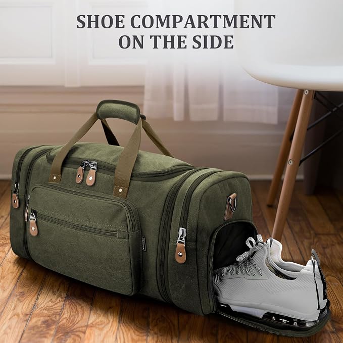 Gonex Canvas Duffle Bag 60L Travel Duffel Overnight Weekend Bag - Image 3