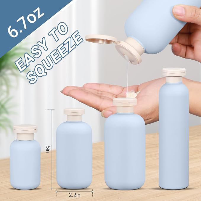 ASEVAT 6.7oz 4Pcs Refillable Travel Shampoo & Conditioner Bottles - Image 2