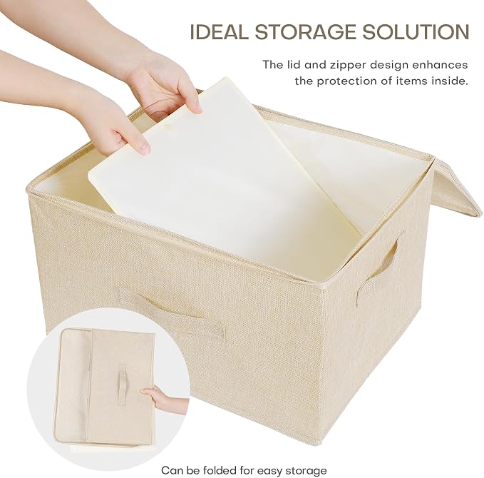 ANMINY Storage Bins with Zipper Lids 36 Qt Lidded Fabric Storage Boxes Baskets - Image 4