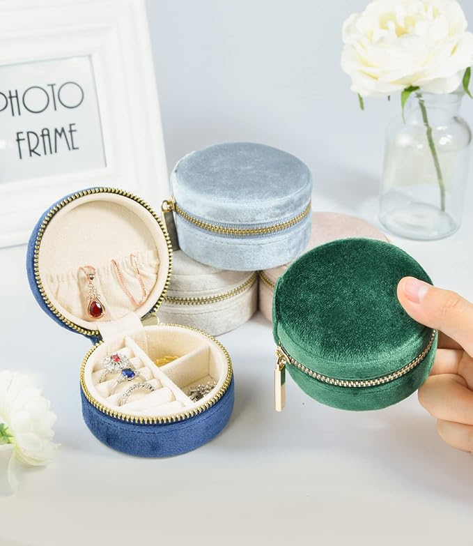 TAIMY Travel Jewelry Organizer, Small Round Velvet Travel Jewelry Case - Image 5