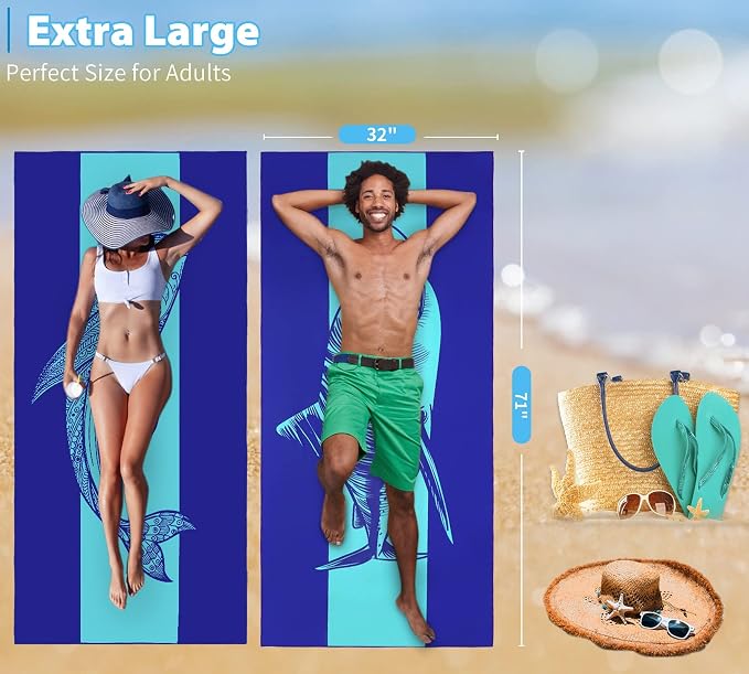 6 Pack Microfiber Oversized Lightweight Beach Towel 71x32 Extra Thin Large Sand - Image 3