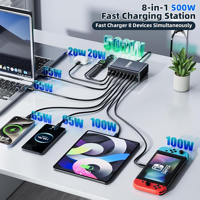 500W Fast Charging 8 Port USB C Charger Block - Image 2