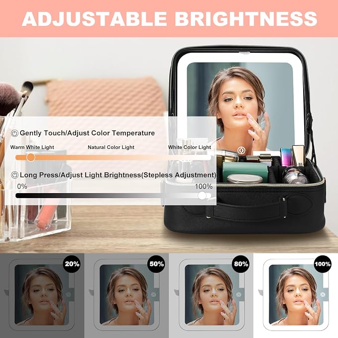 Mocado Travel Makeup Bag with LED Lighted Mirror, Travel Makeup Organizer - Image 4