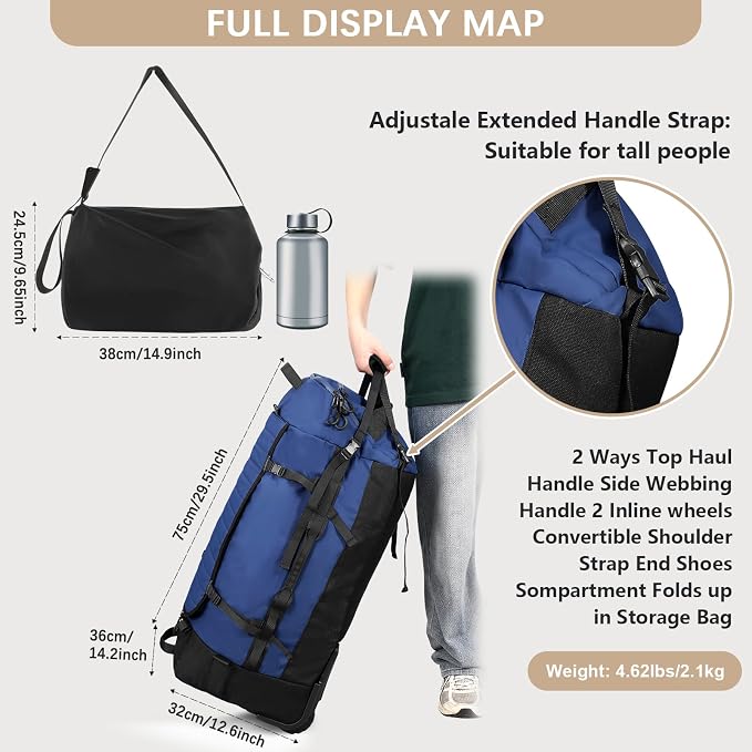 CONTAIL 86L Foldable Wheeled Duffel Backpack - Image 5