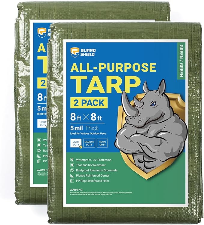 GUARD SHIELD Tarp Green 8x8 Feet Multi Purpose Waterproof Poly Tarp Cover 5mil by GUARDSHIELD