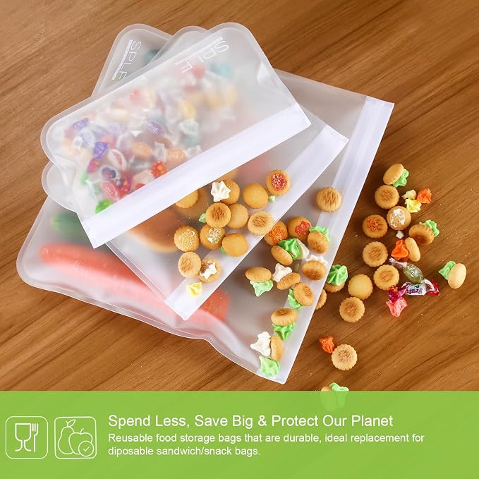 SPLF 10 Pack Dishwasher Safe Reusable Snack Bags, BPA Free Reusable Food - Image 6