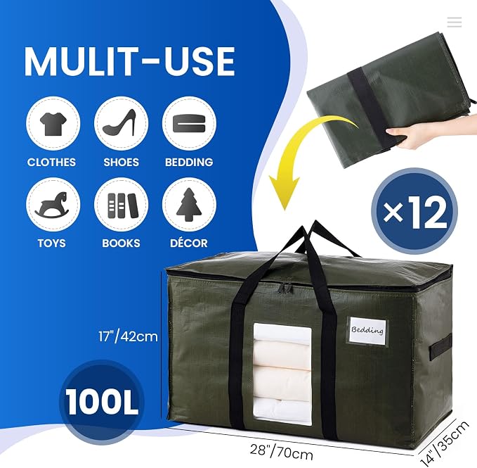TAILI 12 Pack Green Extra Large Storage Bags, Heavy Duty Totes - Image 2