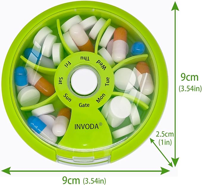 INVODA Weekly Pill Organizer 7 Compartment Rotating Pill Box - Image 6